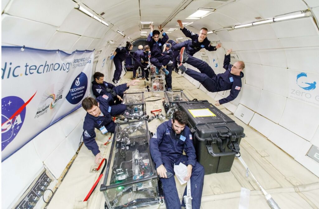 Fabricating a lens in space