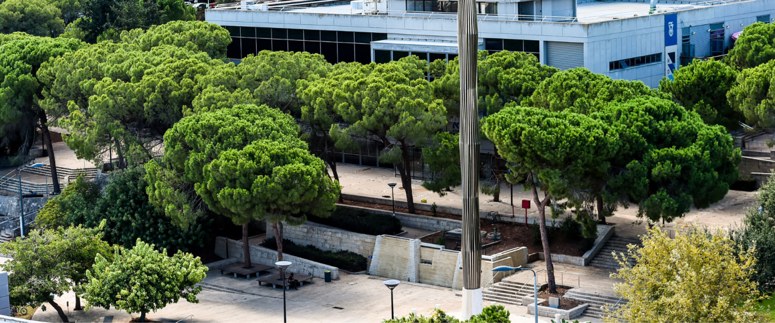 Technion campus, buildings surrounded by lots of green trees.